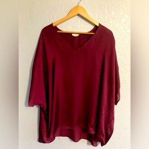 Adrienne Burgundy V-neck satin shirt M/L - GUC